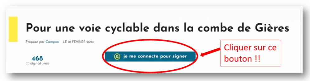 pétition piste cyclable combe de Gières